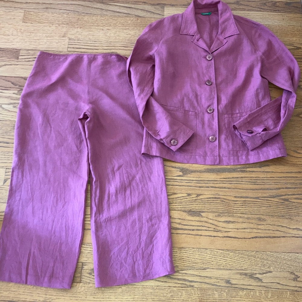 Vtg United Colors of Benetton linen jacket + crop pants